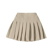 Teen Girls Short Skirt Fashion Waist Tennis Pleated Slim Skirt Casual Mini Waist Skirt Fashion High Skirt Dreamy Skirt, Khaki, 13-14 Years